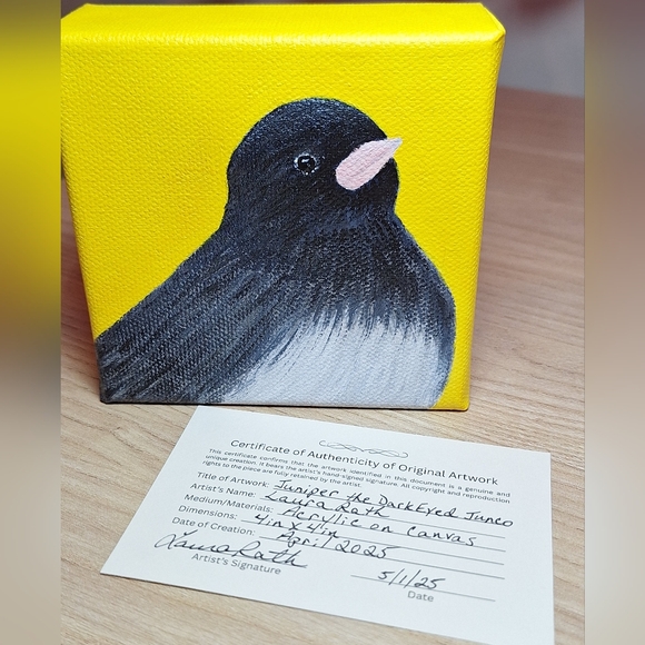 Laura Rath, Artist Other - Hand-painted Dark Eyed Junco Canvas Painting